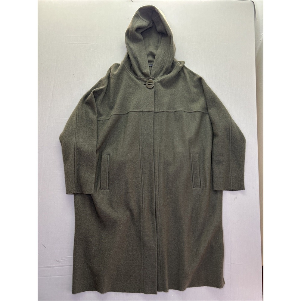 Magaschoni Hooded Wool Coat Gray Minimalist Long Jacket Womens Large